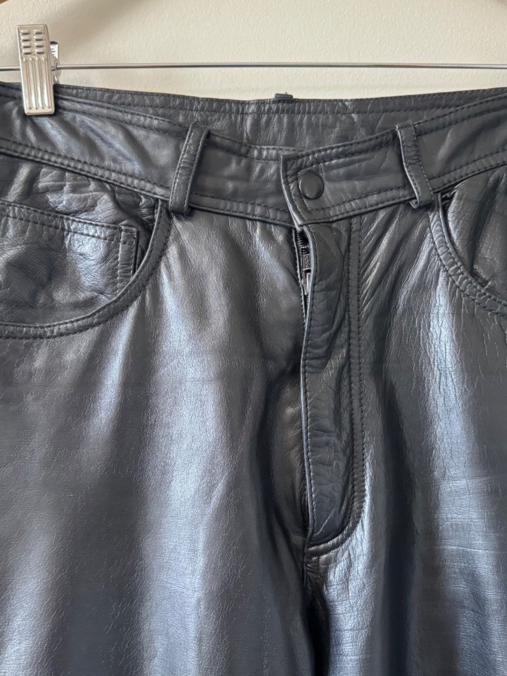Danier Black Leather Straight-Leg Pants